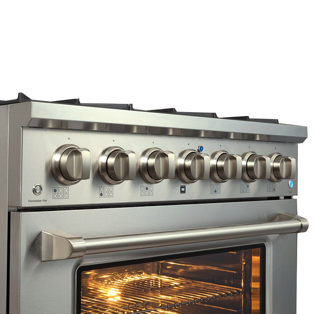 Proline 36 " High-Performance 20,000BTU 6-Burner Dual Fuel Range with spacious Convection Oven - Stainless Steel Elegance & Efficiency