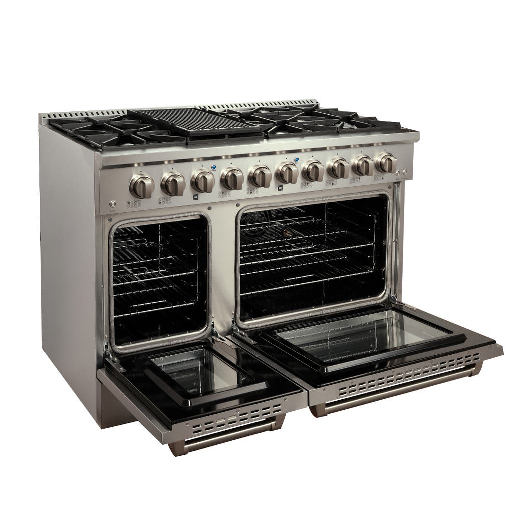 Proline 48" High-End 20,000 BTU's 8-Burner Dual Fuel Range with two extended space ovens - The Pinnacle of Home Cooking